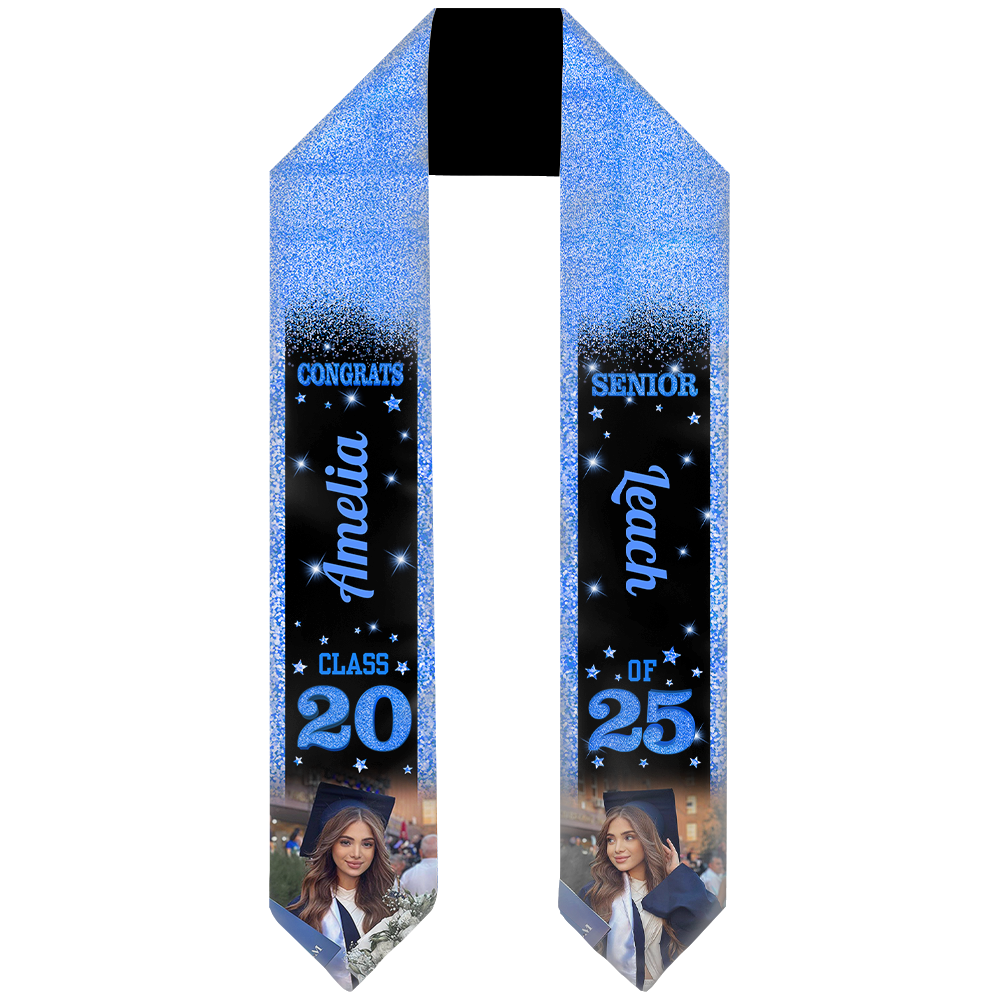 Glitter 2025 Graduation Stole With Photo Personalized Gift For Graduation