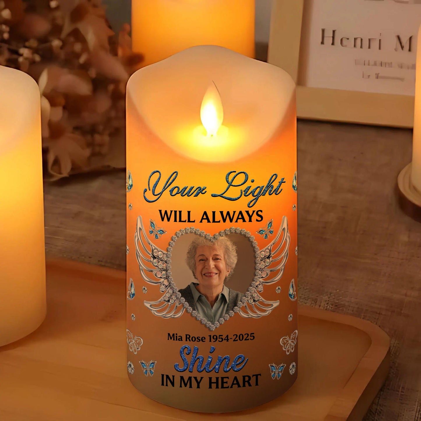 Custom Name and Photo Memorial Gift - Personalizes Memorial Photo LED Candle - Memorial Gift