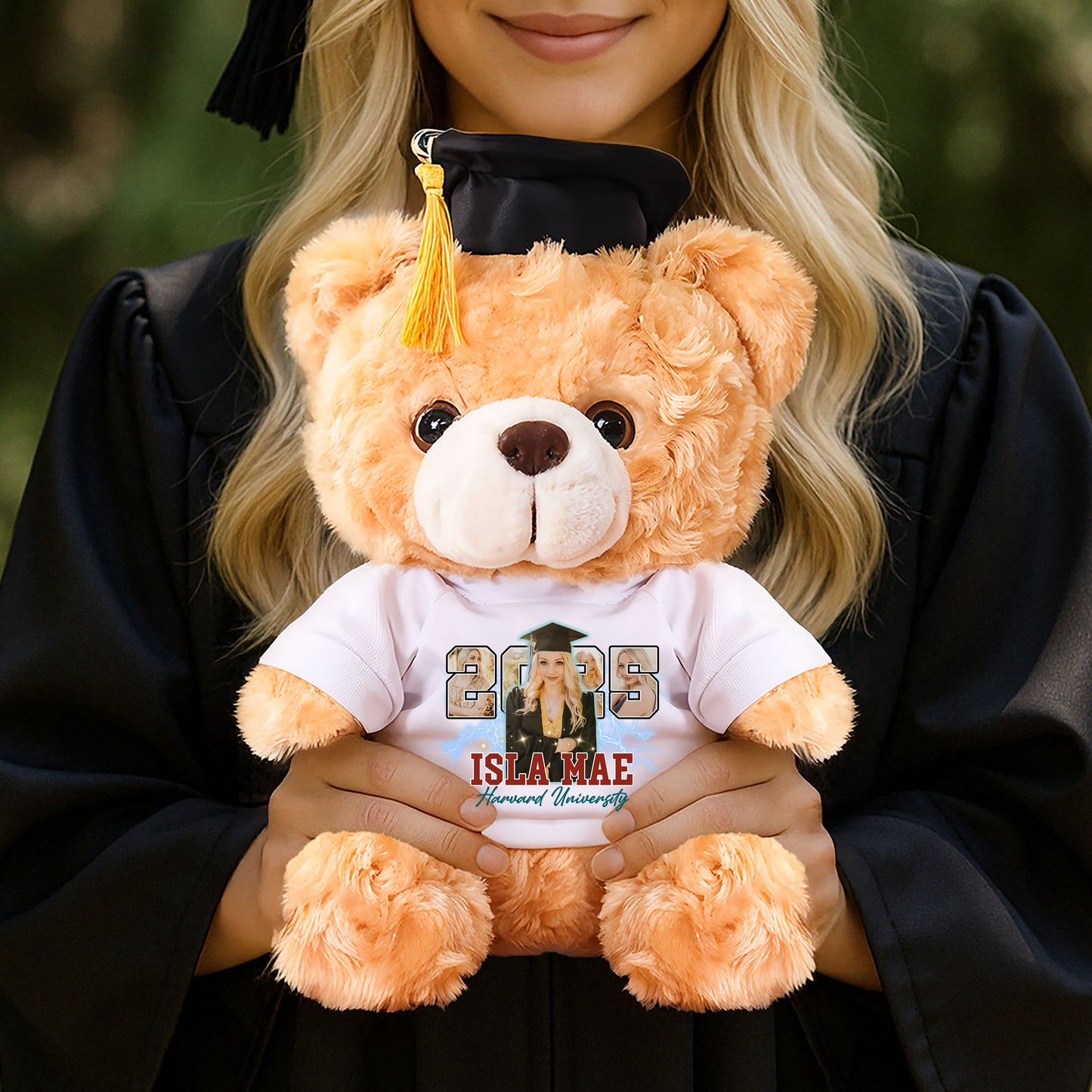2025 Graduation Teddy Bear Plush - Custom Photo and Name - Graduate Bear With Cap