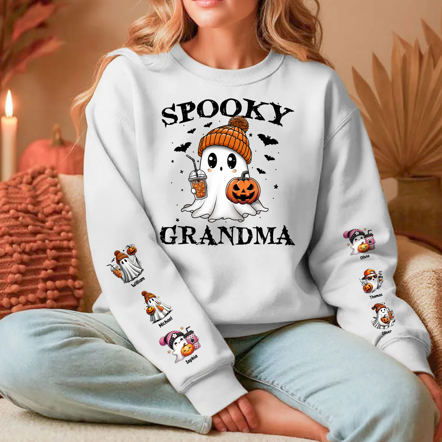 Spooky Mom Grandma Halloween Pumpkin - Custom Name Sweatshirt - Personalized Shirt Custom T-shirt