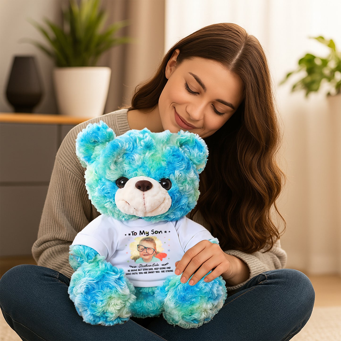 Be Brave But Stay Safe - Personalized Bear Plush - Custom Name and Photo Teddy Bear
