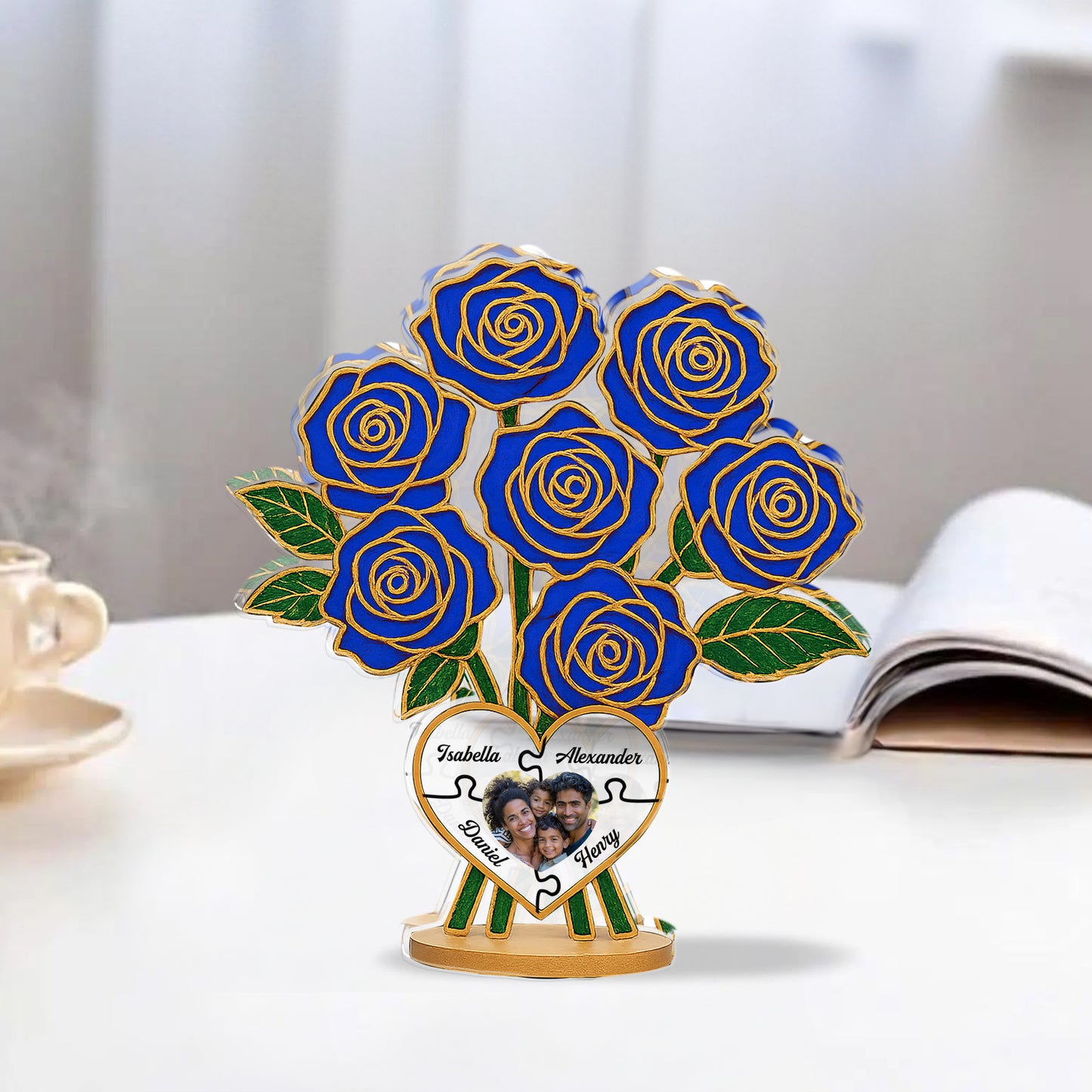 Family Rose Photo - Custom Photo and Name Family Gift - Custom Shape Acrylic Block Plaque