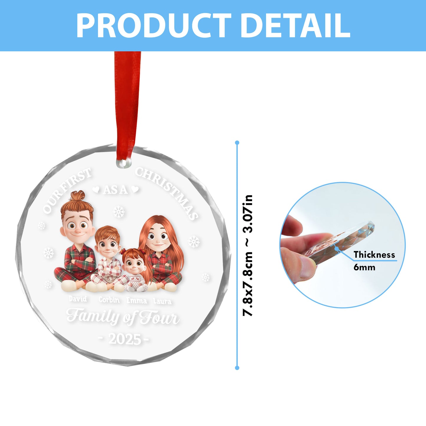 Our First Christmas - Custom Name and Appearance - Personalized Custom Glass Ornament