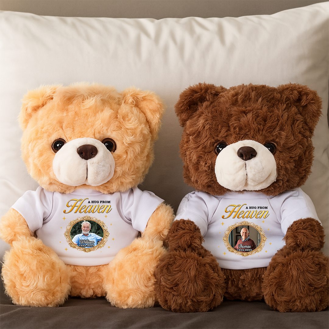 Memorial Teddy Bear - A Cuddle From Heaven - Custom Name and Photo Teddy Bear
