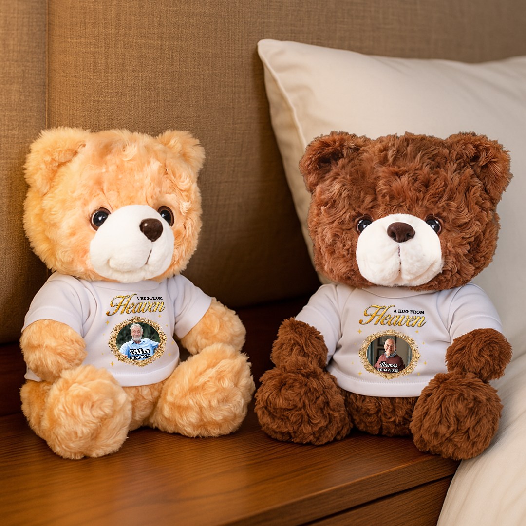 Memorial Teddy Bear - A Cuddle From Heaven - Custom Name and Photo Teddy Bear