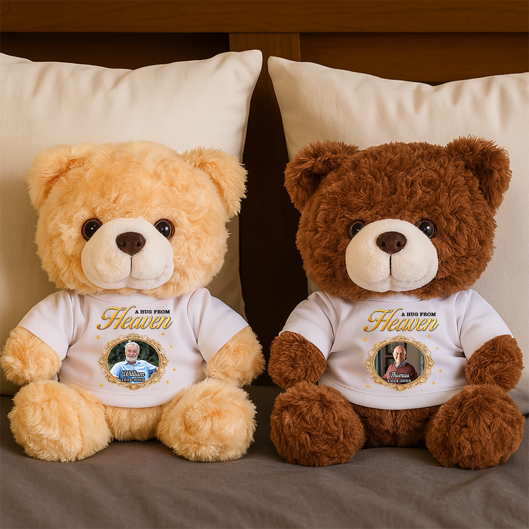 Memorial Teddy Bear - A Cuddle From Heaven - Custom Name and Photo Teddy Bear