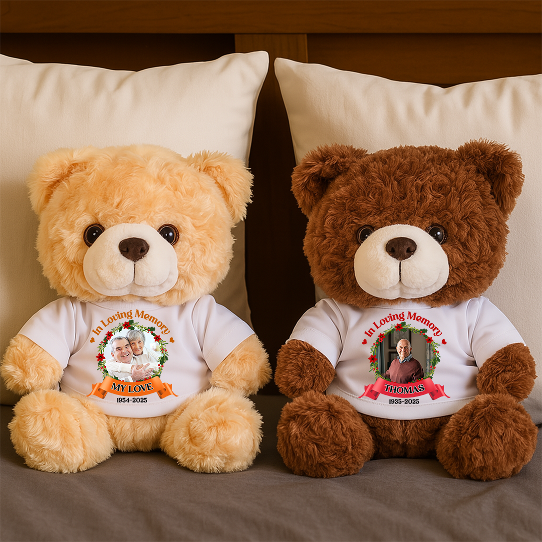 In Loving Memory - Personalized Memorial Bear Plush - Custom Name and Photo Teddy Bear