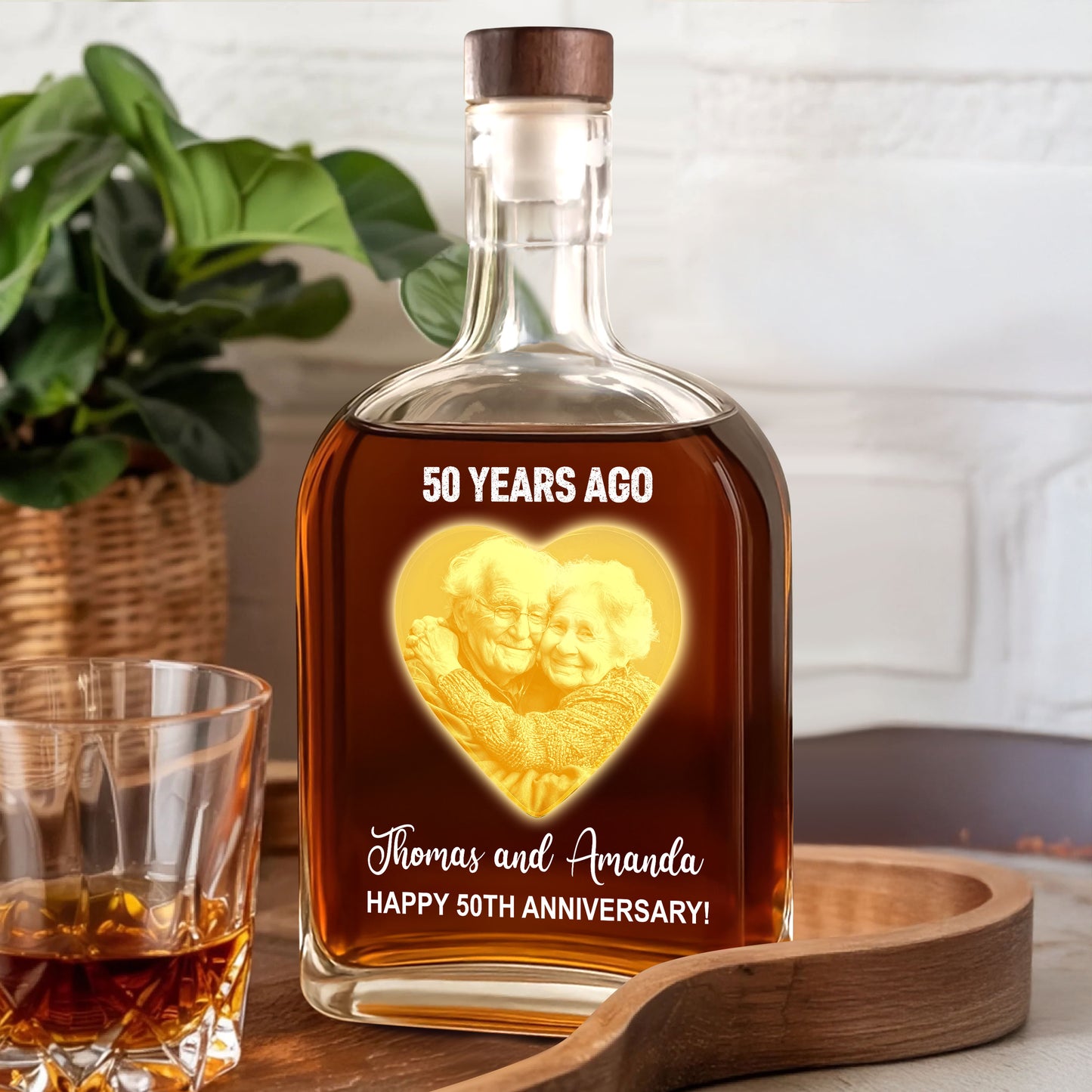 Happy Anniversary Gift - Custom Couple Name and Photo - Personalized Custom Whiskey Bottle