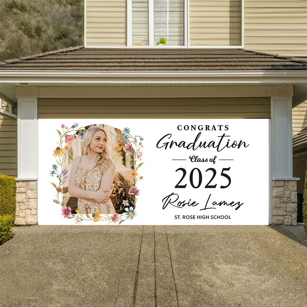 Congrats Graduation Class Of 2025 Personalized Flower Photo Banner