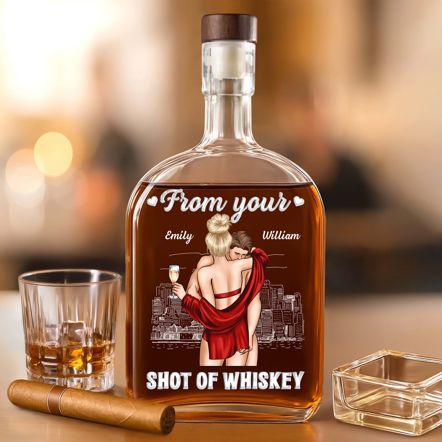 From Your Shot Of Whiskey - Custom Couple Name and Appearance - Personalized Custom Whiskey Bottle