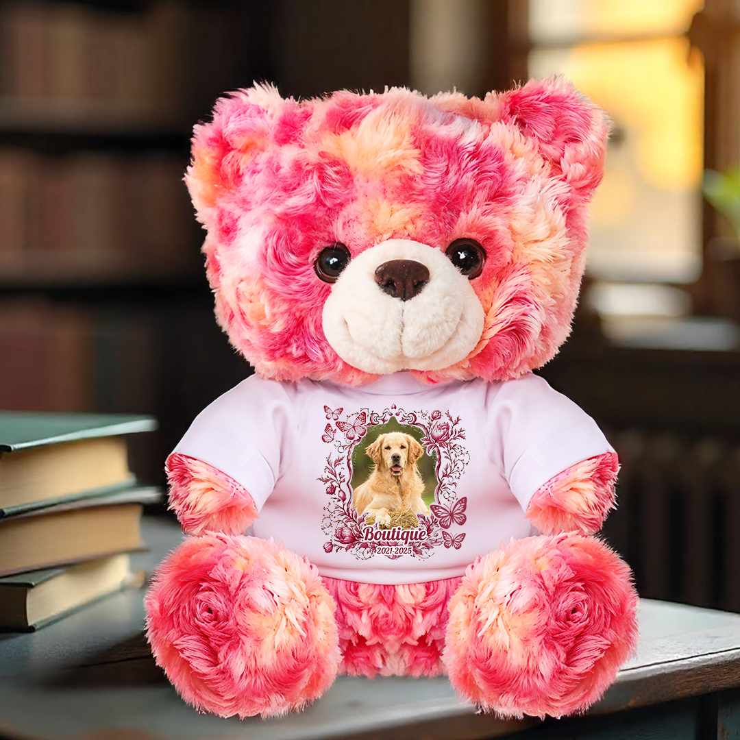 Snuggle This Bear and Think of Me - Personalized Pet Memorial Bear Plush - Custom Name and Photo Teddy Bear