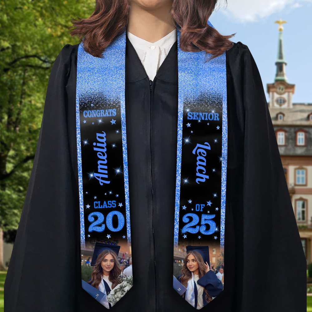 Glitter 2025 Graduation Stole With Photo Personalized Gift For Graduation