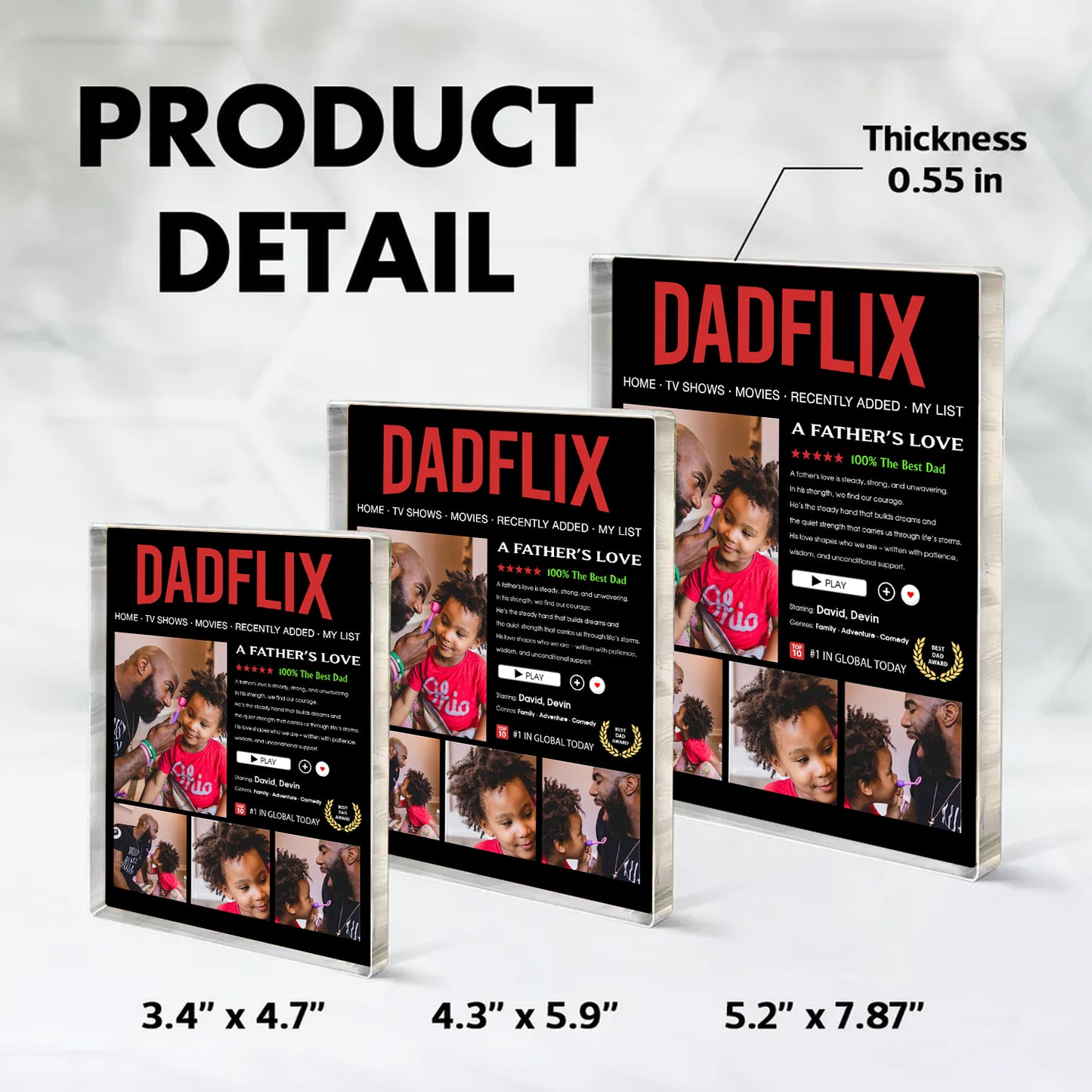 Dadflix - Custom Photo and Name Personalized Acrylic Block Plaque