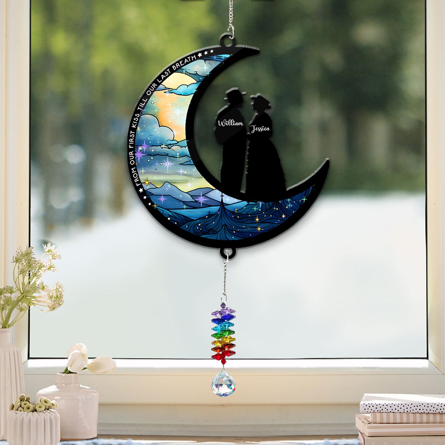 Our First Kiss And Last Breath - Ornament Hanging Piece With Crystal Charm - Couple Gift