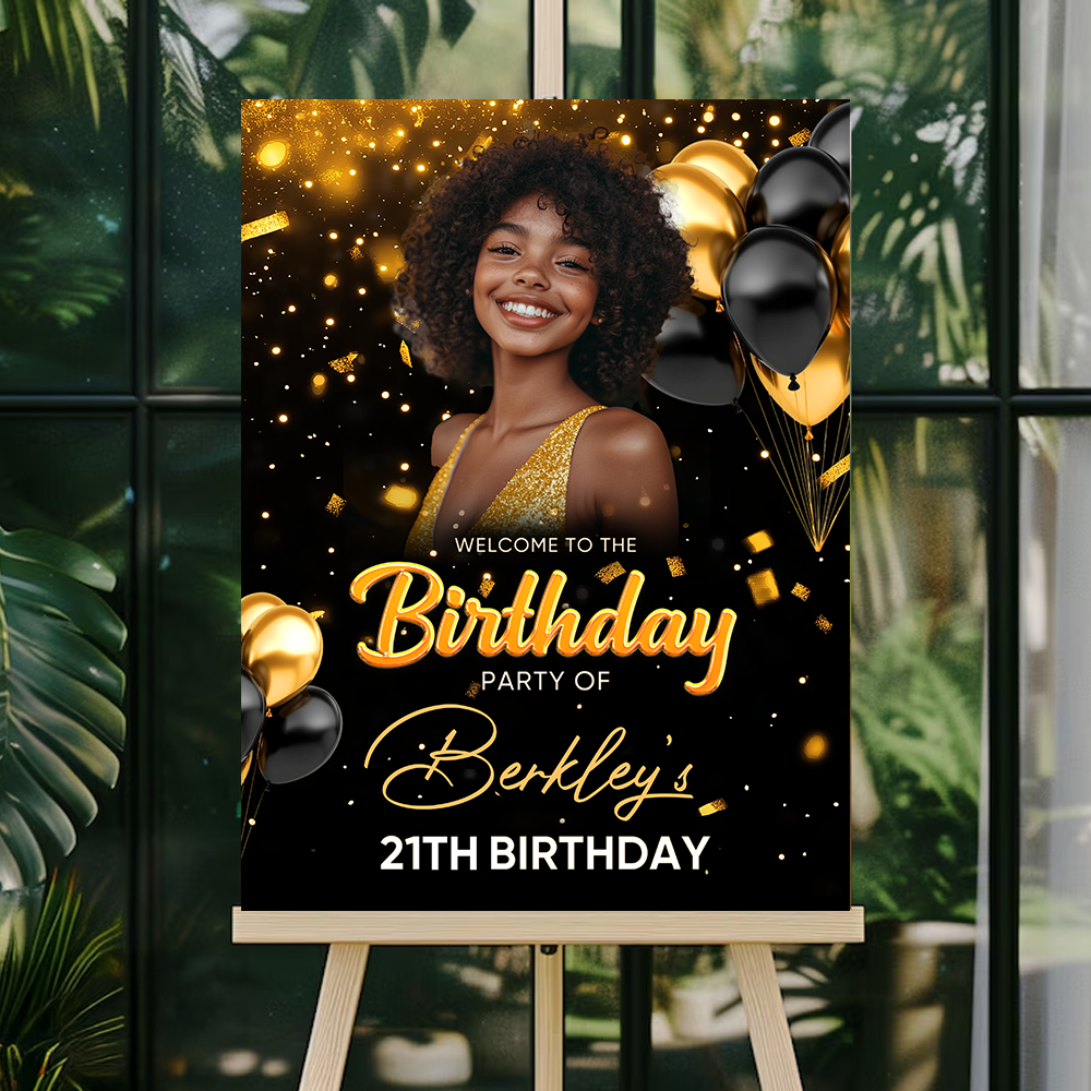 Welcome To The Birthday - Custom Name & Photo Law Sign - Welcome To My Birthday Sign