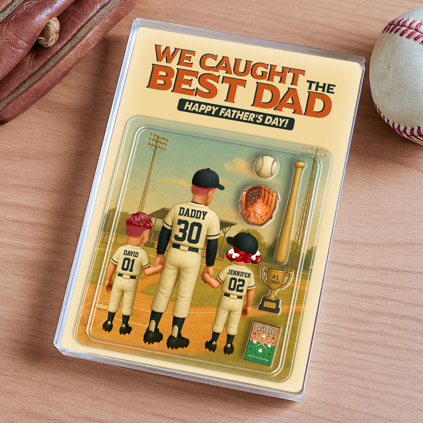 Caught The Best Dad - Personalized Baseball Dad Name Gift - Custom Shape Acrylic Block Plaque