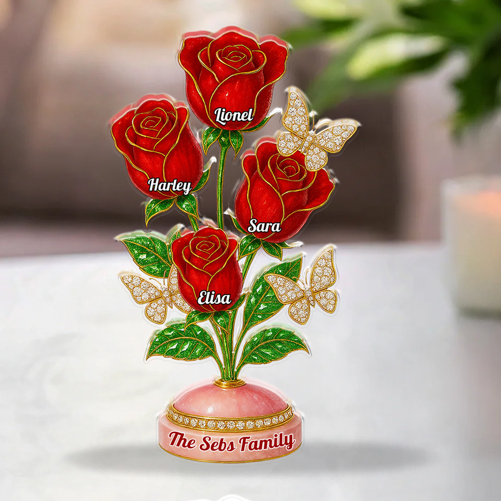 Family Flower - Personalized Custom Shaped Acrylic Plaque - Rose