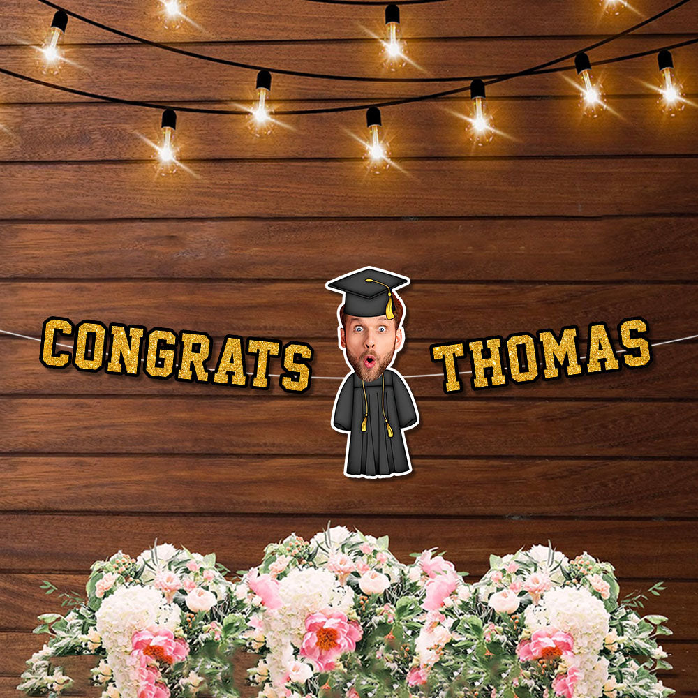 Custom Name Bunting Party Decorations - Personalized Alphabet Letters and Face Photo - Graduation Decor