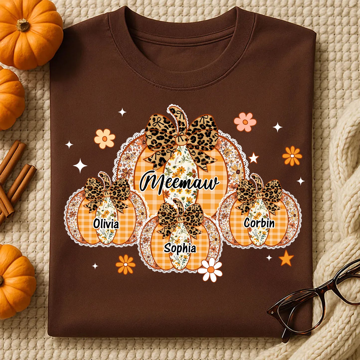 Grandma Custom Pumpkins With Kids Names Shirt - Personalized Shirt Custom T-shirt