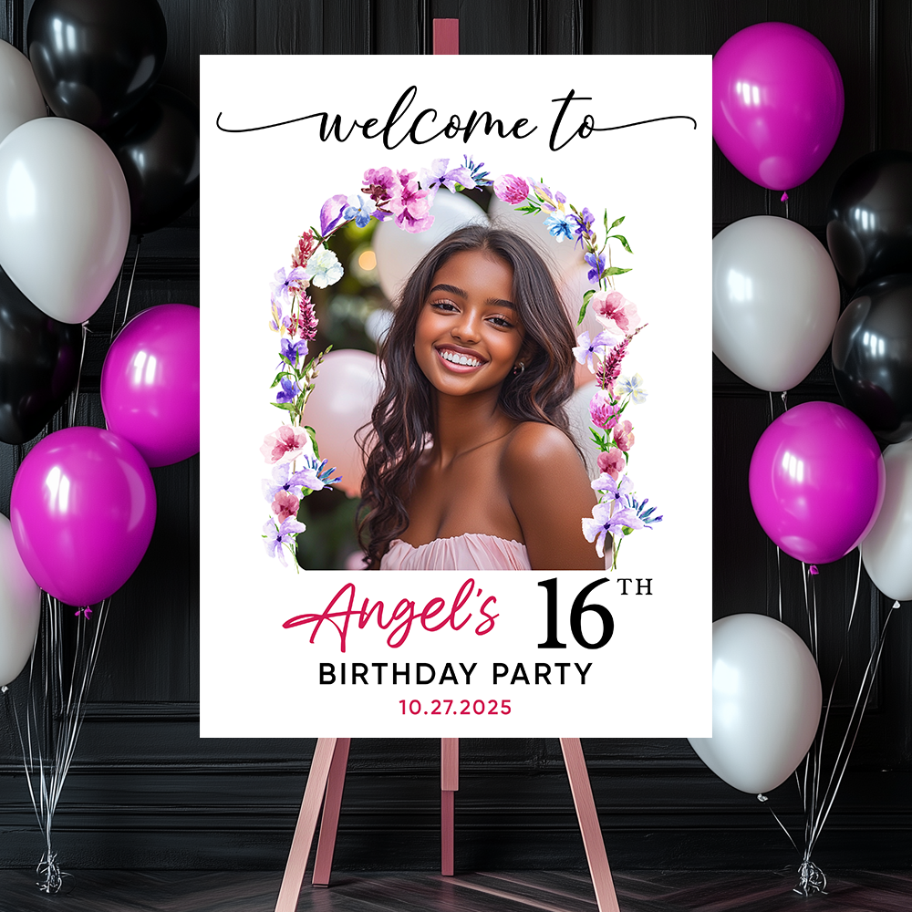 Welcome Birthday Party Sign - Custom Name & Photo Law Sign - Welcome To My Birthday Sign