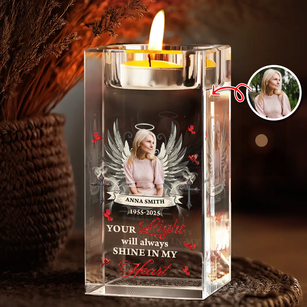 Your Light Will Always Shine In Our Hearts - Personalized Crystal Candle Holder - Memorial Gift