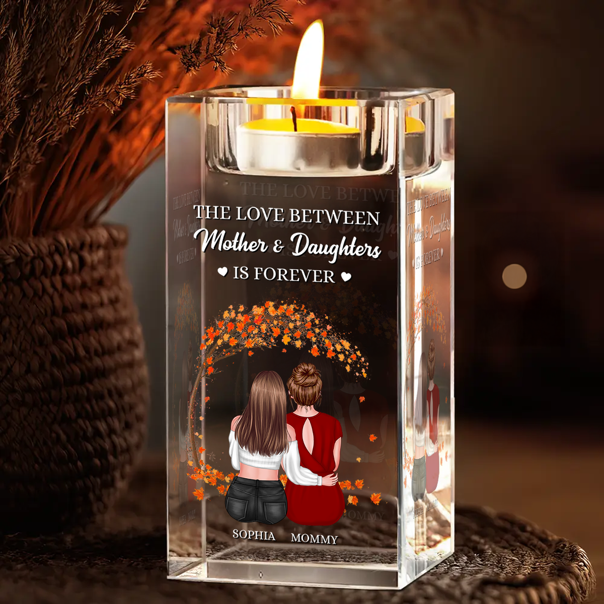 The Love Between Mother And Daughter - Personalized Crystal Candle Holder