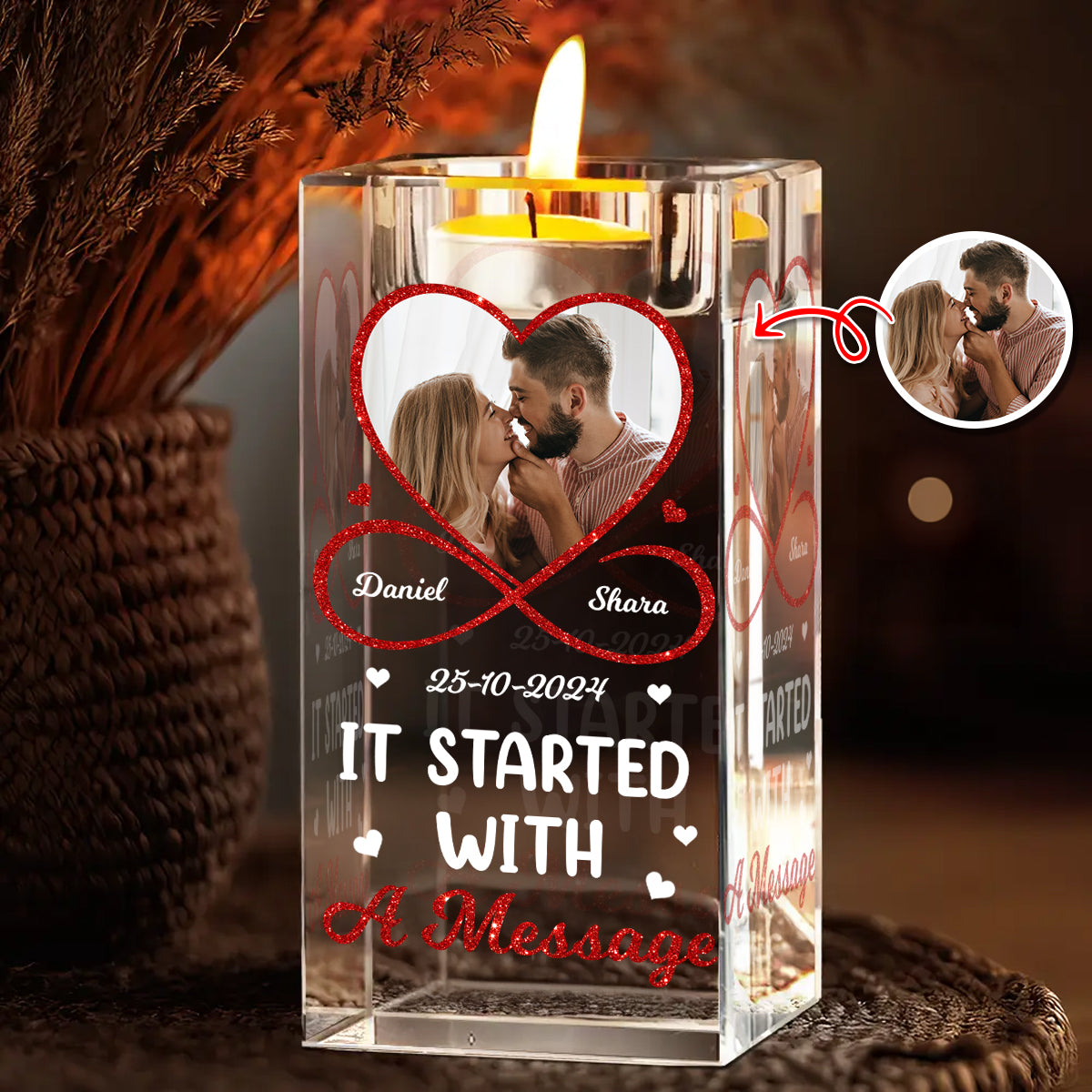 It Started With A Message - Personalized Crystal Candle Holder