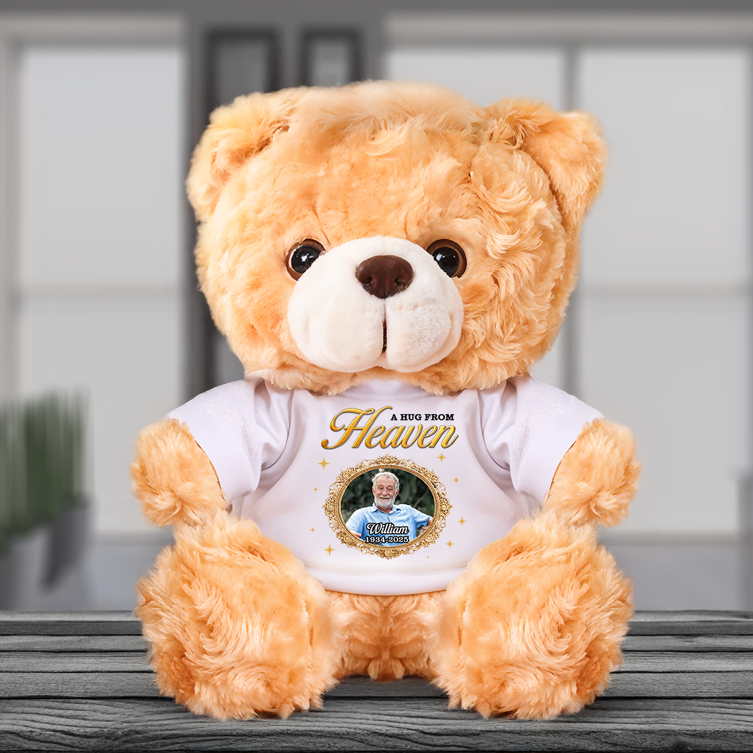 Memorial Teddy Bear - A Cuddle From Heaven - Custom Name and Photo Teddy Bear