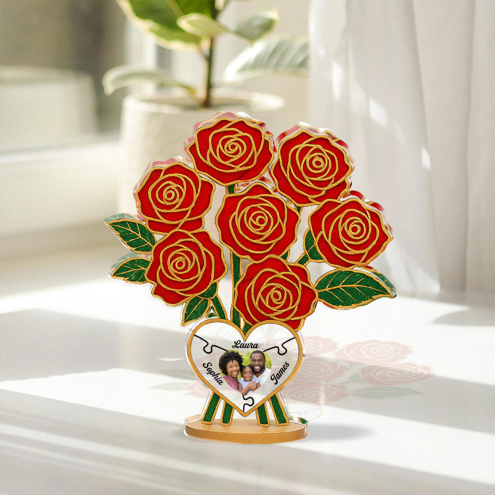 Family Rose Photo - Custom Photo and Name Family Gift - Custom Shape Acrylic Block Plaque