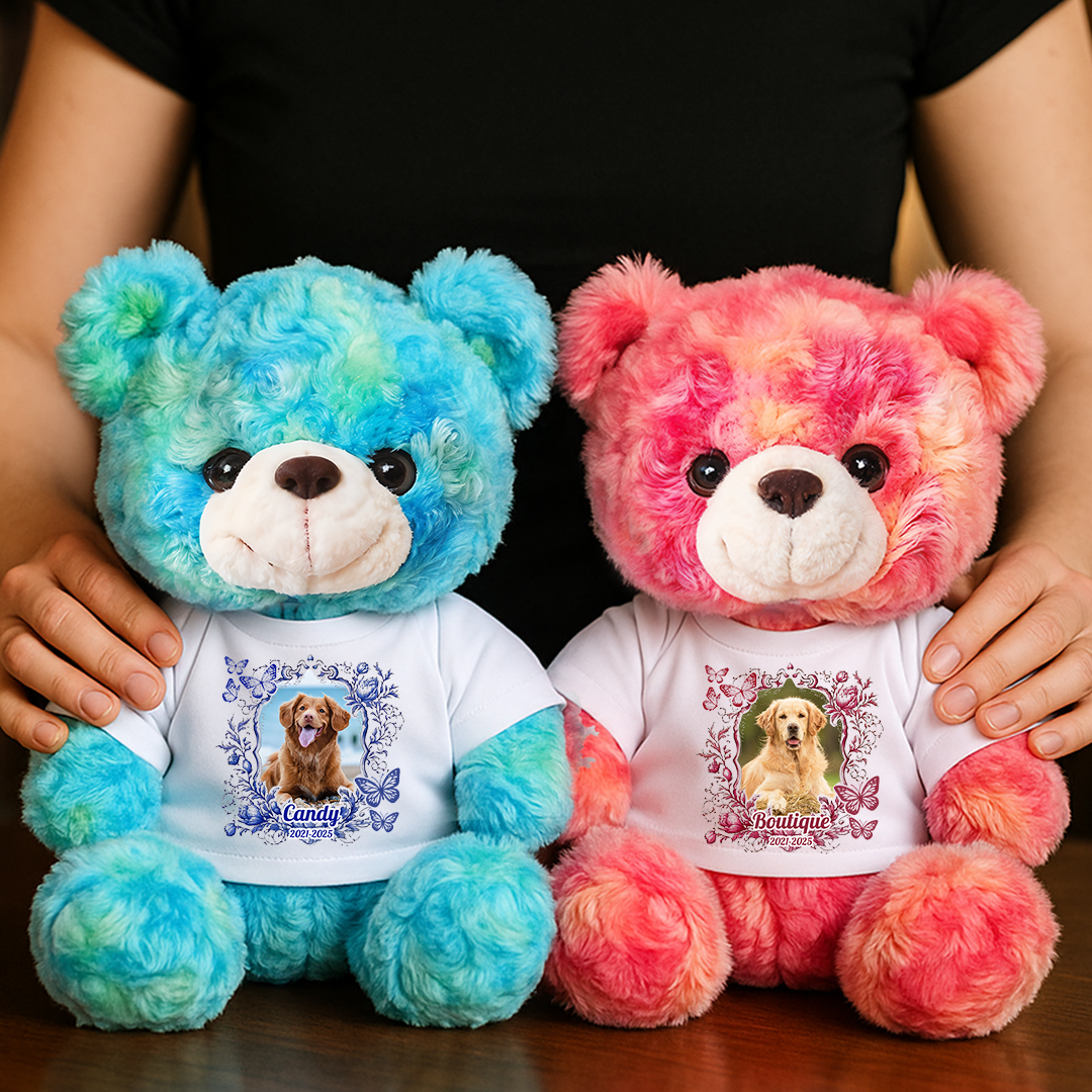 Snuggle This Bear and Think of Me - Personalized Pet Memorial Bear Plush - Custom Name and Photo Teddy Bear