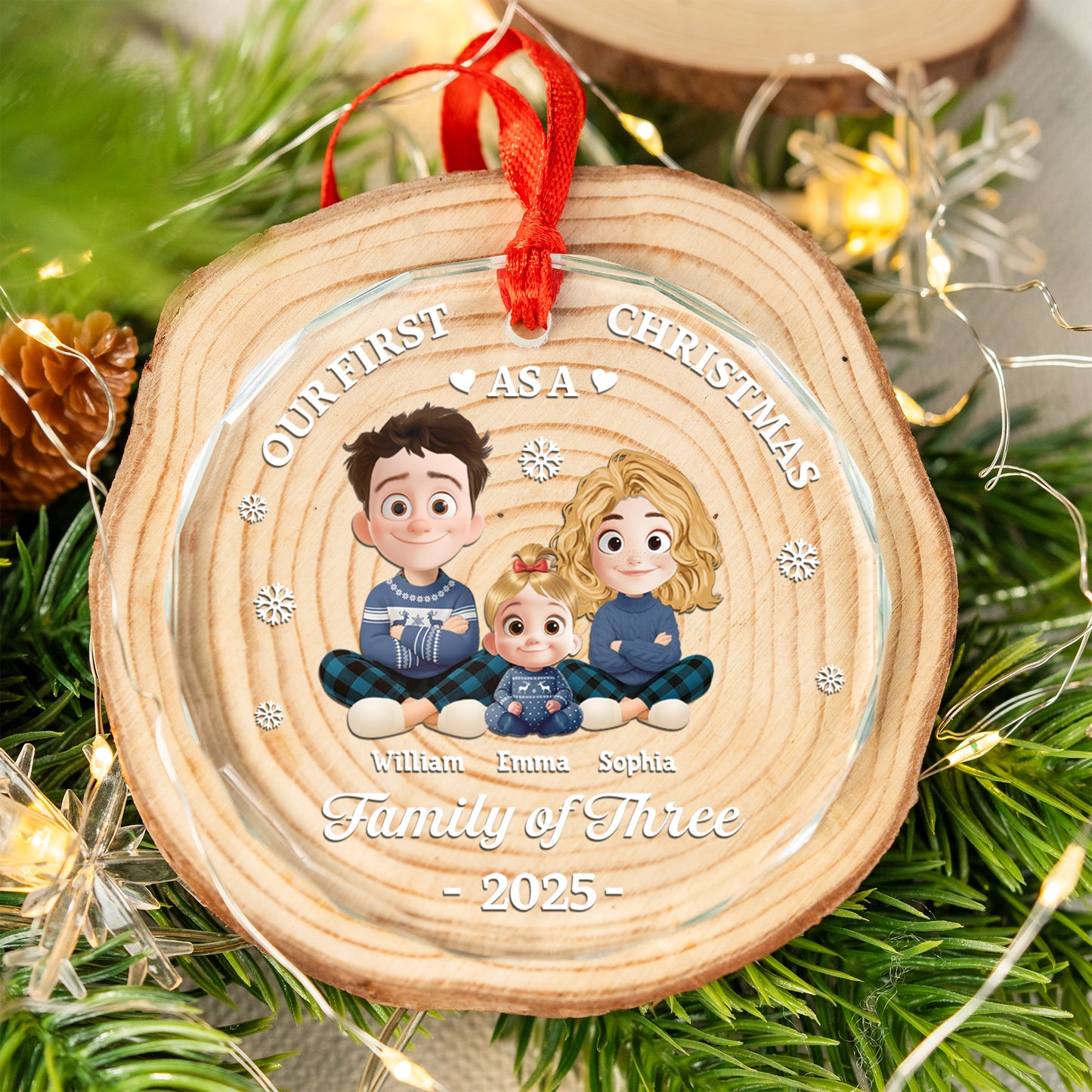 Our First Christmas - Custom Name and Appearance - Personalized Custom Glass Ornament