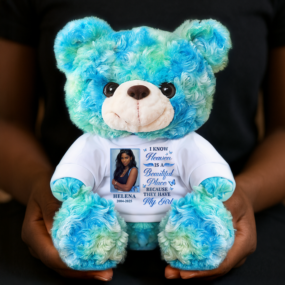 Heaven Is A Beautiful Place - Custom Name and Photo - Personalized Pet Memorial Bear Plush