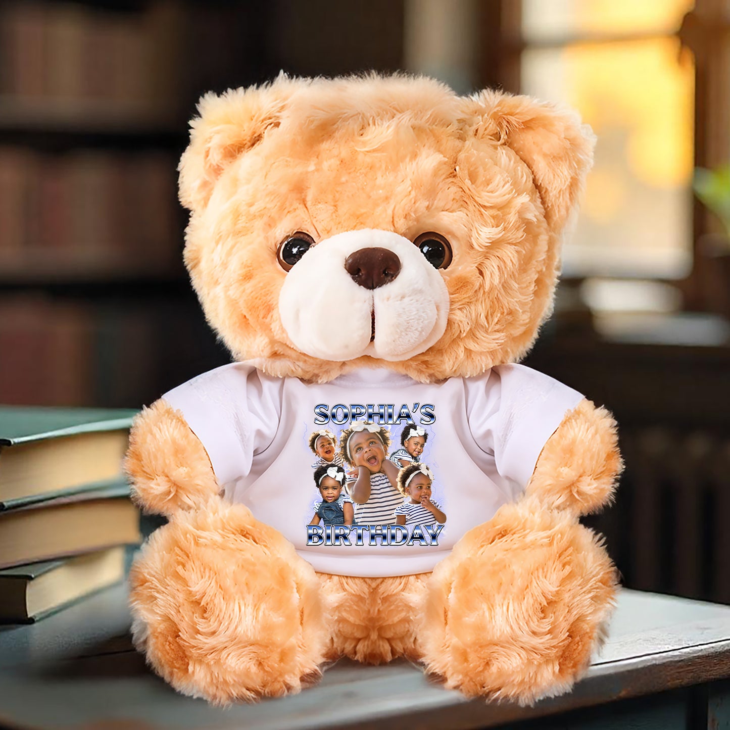 Birthday Teddy Bear Plush - Custom Photo and Name - Personalized Plush Bear