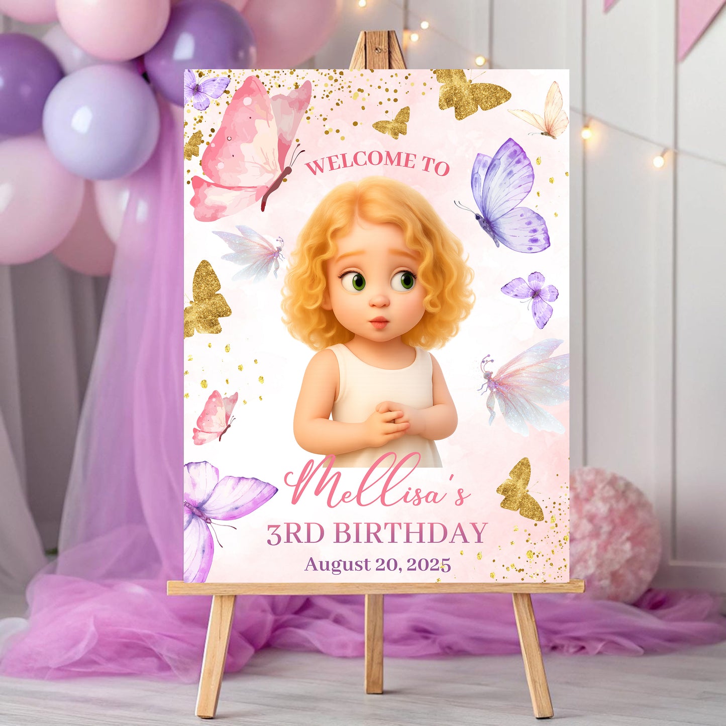 Welcome To The Princess Birthday Party - Birthday Sign - Custom Name & Photo Law Sign - Birthday Party Welcome Sign