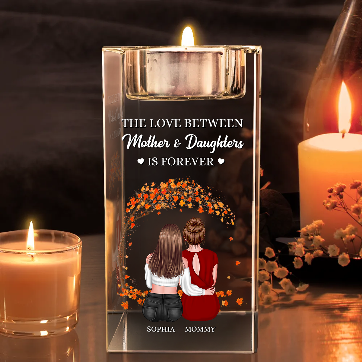 The Love Between Mother And Daughter - Personalized Crystal Candle Holder