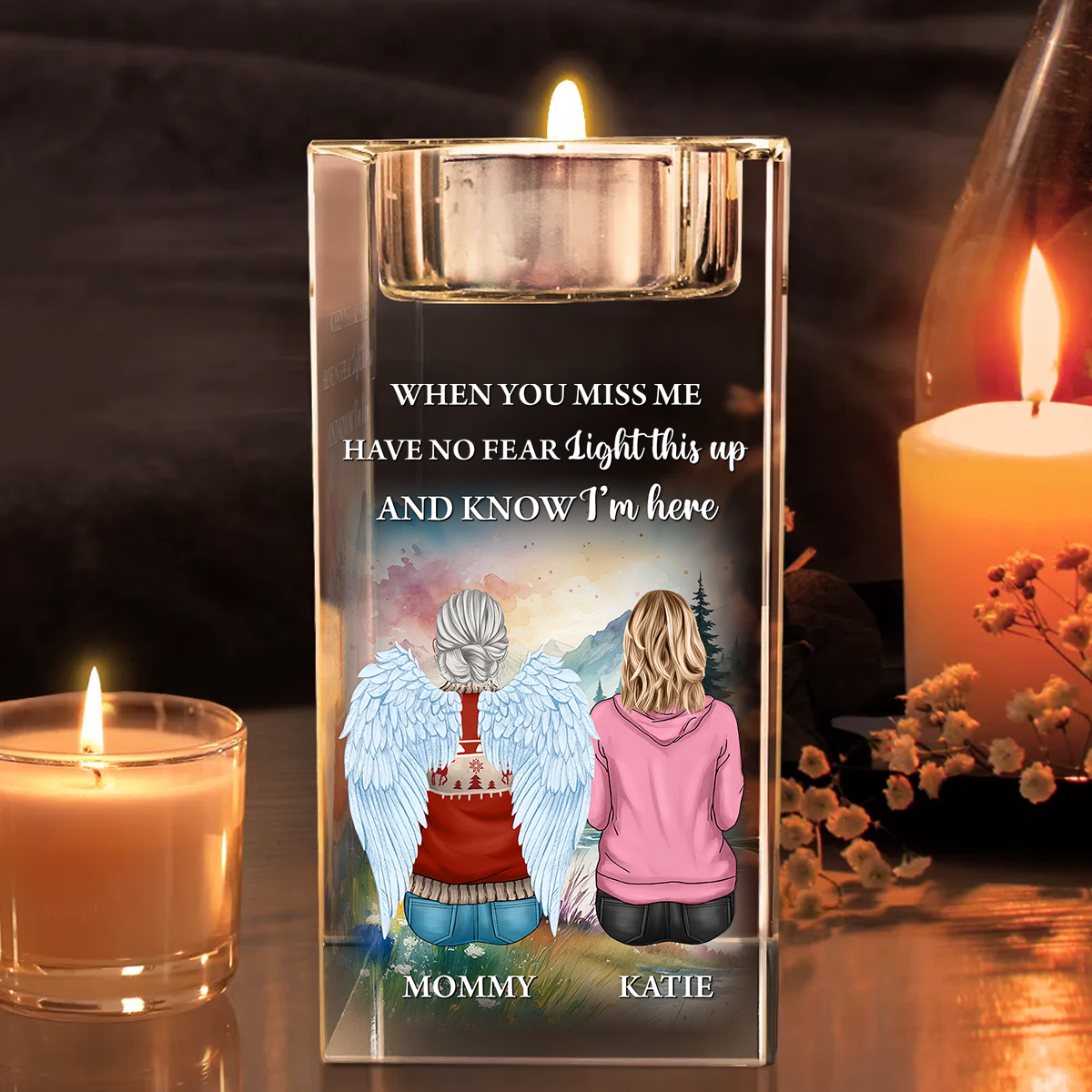 Custom Name and Appearance - Personalized Crystal Candle Holder - Memorial Gift