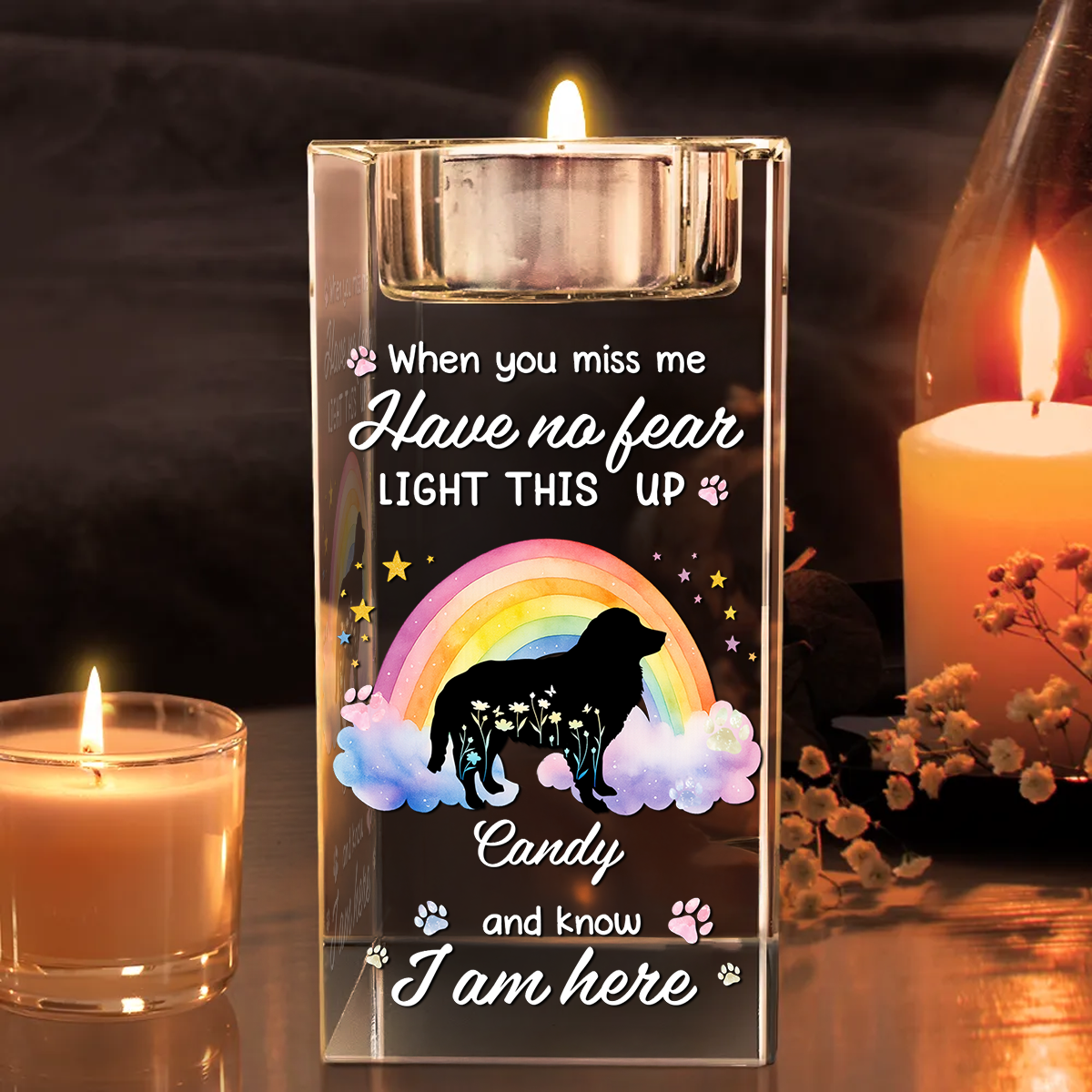When You Miss Me Light This Up - Personalized Crystal Candle Holder - Pet Memorial