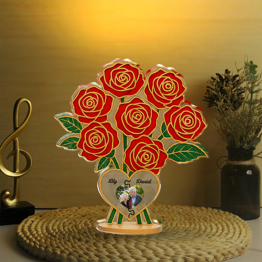Family Rose Photo - Custom Photo and Name Family Gift - Custom Shape Acrylic Block Plaque