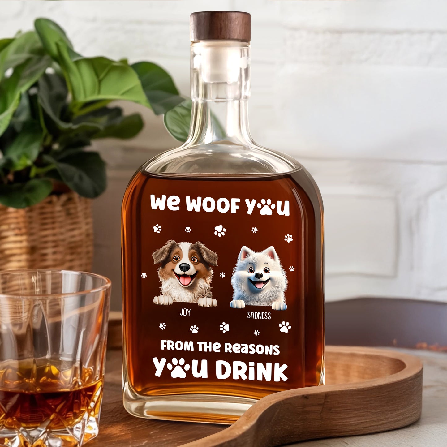 We Woof You - Custom Pet Photo and Name - Personalized Custom Whiskey Bottle