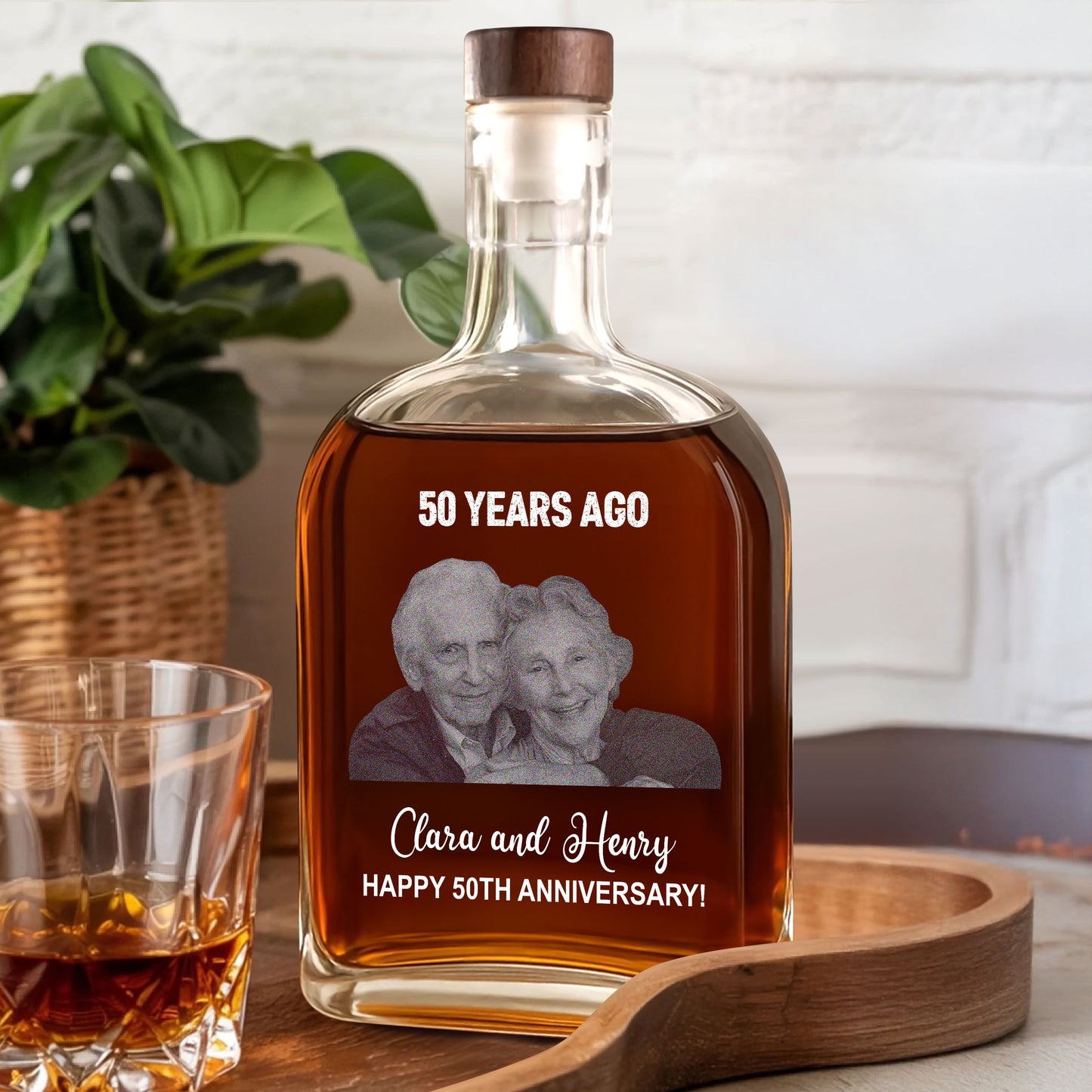 Happy Anniversary Gift - Custom Couple Name and Photo - Personalized Custom Whiskey Bottle
