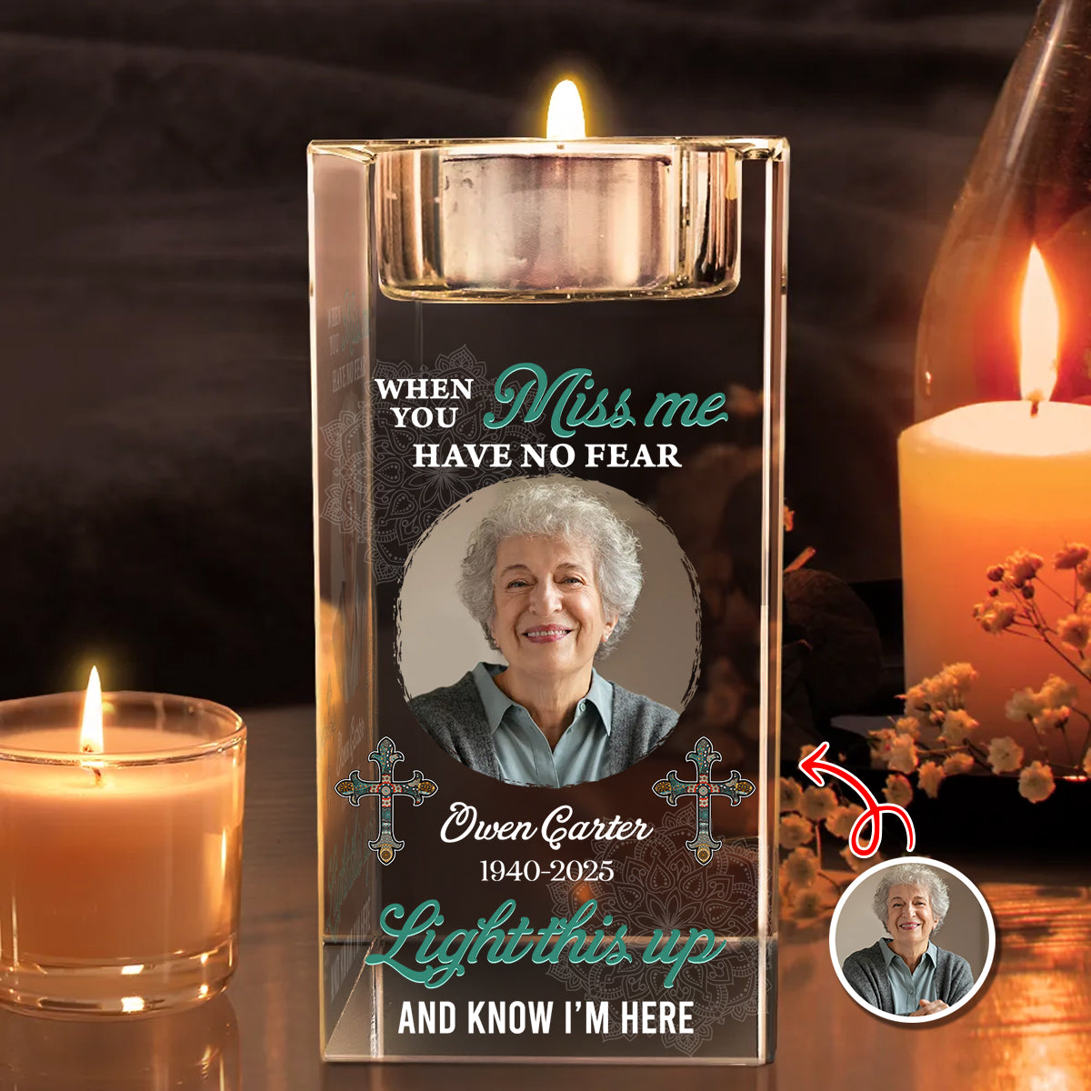 Light This Up - Personalized Crystal Candle Holder - Sympathy Memorial Gift