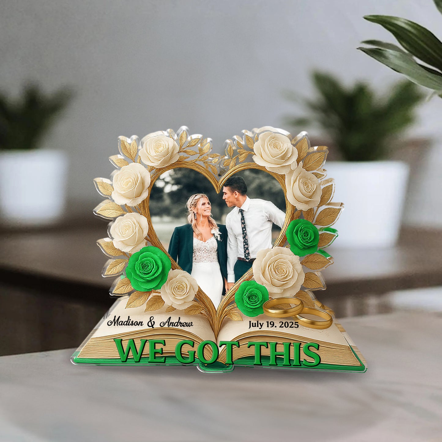 Happy Anniversary - Custom Name and Couple Photo - Custom Shape Acrylic Block Plaque