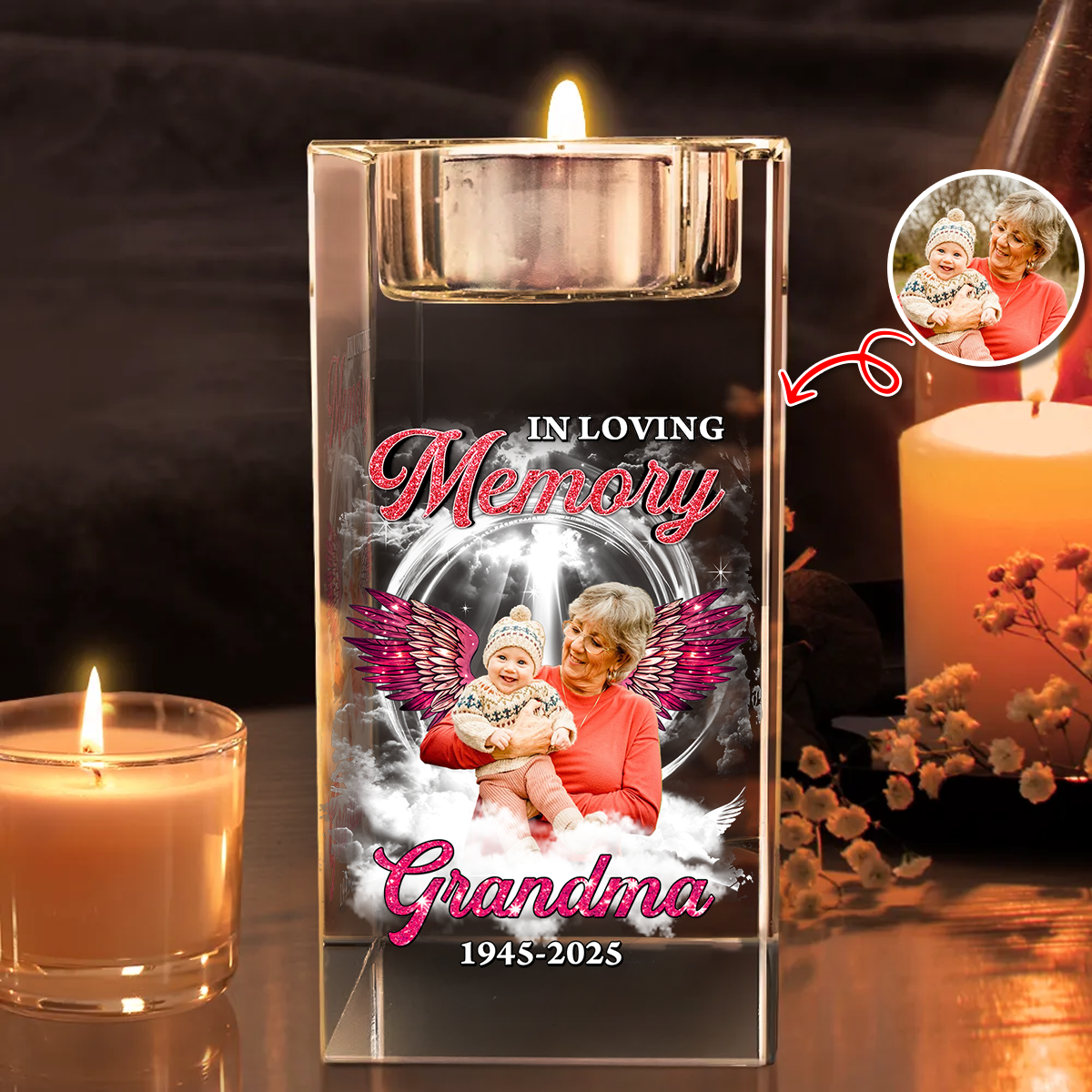 In Loving Memory - Personalized Crystal Candle Holder - Memorial Gift