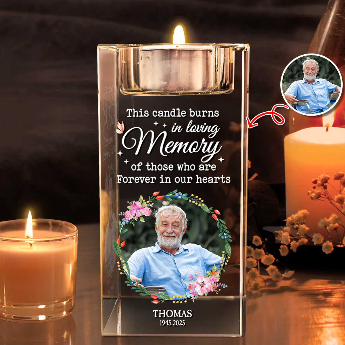 In Loving Memory - Personalized Crystal Candle Holder