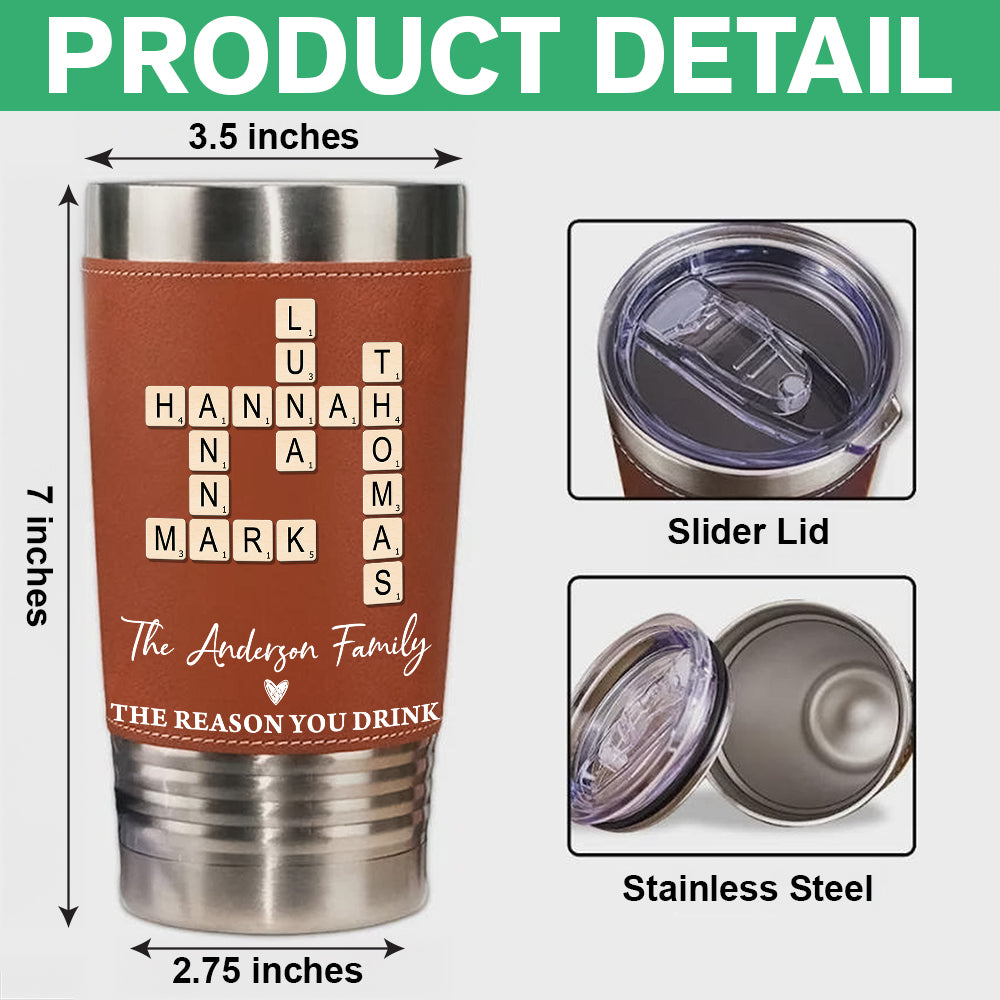 Family Name Crossword - Personalized Leather Tumbler - Gift for Family