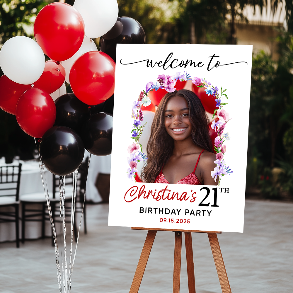 Welcome Birthday Party Sign - Custom Name & Photo Law Sign - Welcome To My Birthday Sign