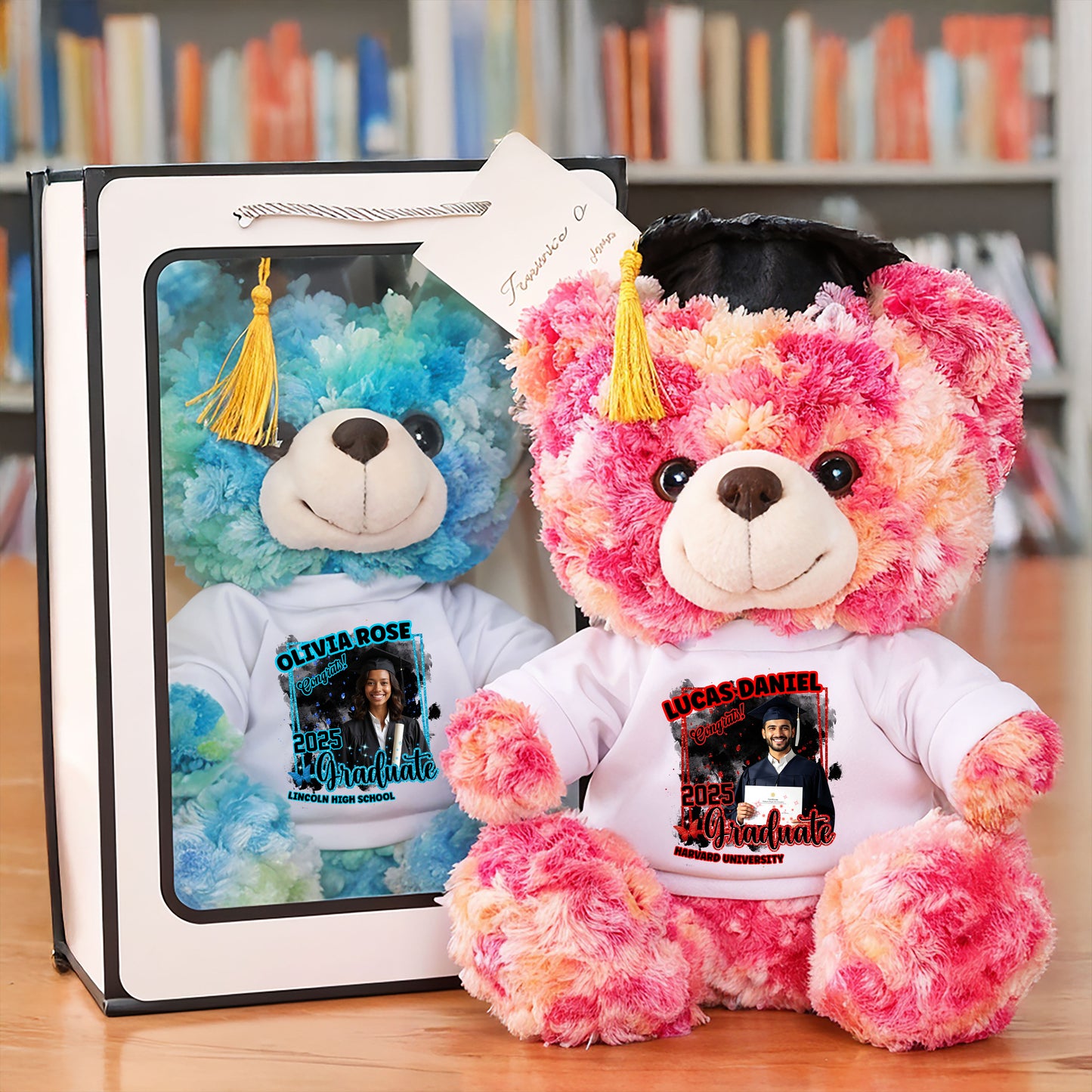 2025 Congrats Graduation Teddy Bear Plush - Custom Photo and Name - Graduate Bear With Cap
