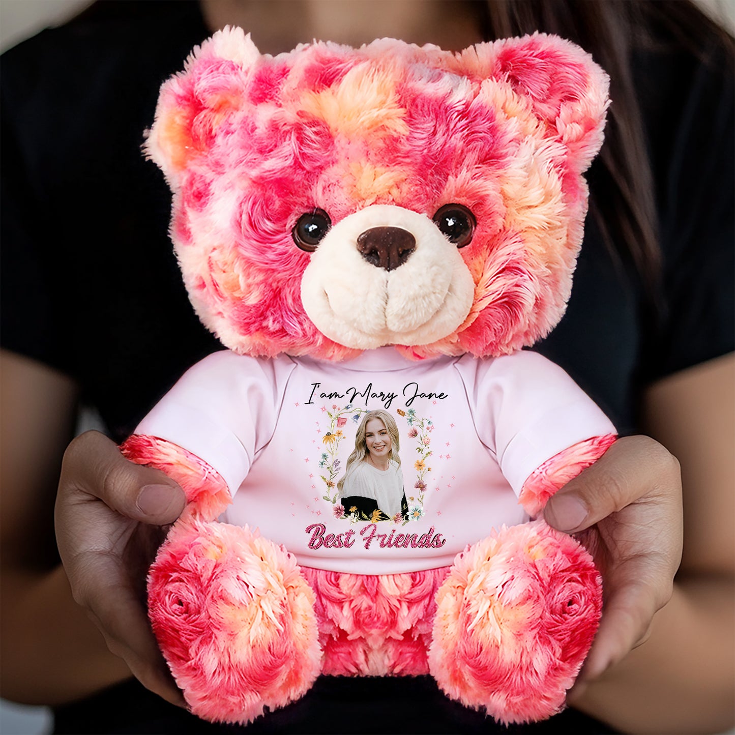 Personalized Teddy Bear Plush for Bestie - Custom Photo and Name - Personalized Plush Bear