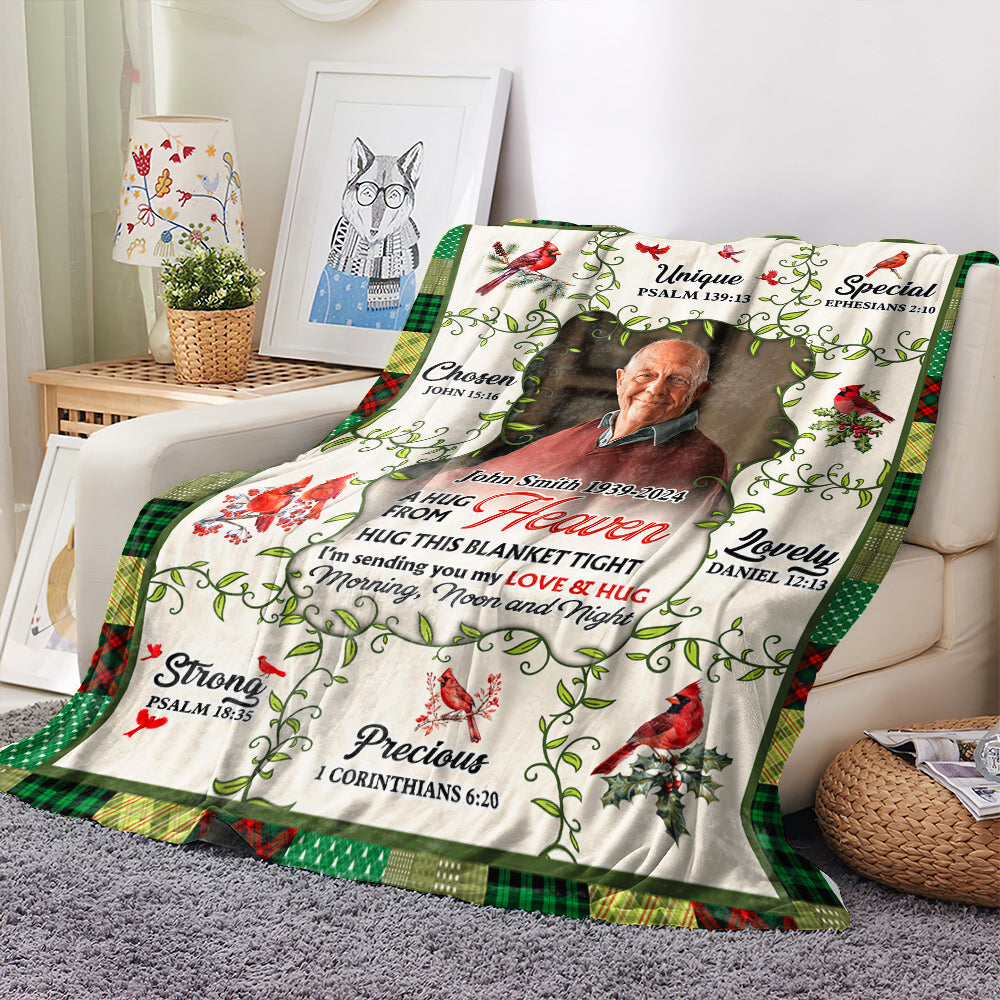 Love and Hug From Heaven - Custom Photo Sympathy Gift - Personalized Memorial Custom Blanket