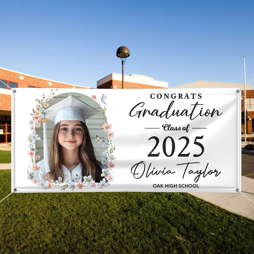 Congrats Graduation Class Of 2025 Personalized Flower Photo Banner
